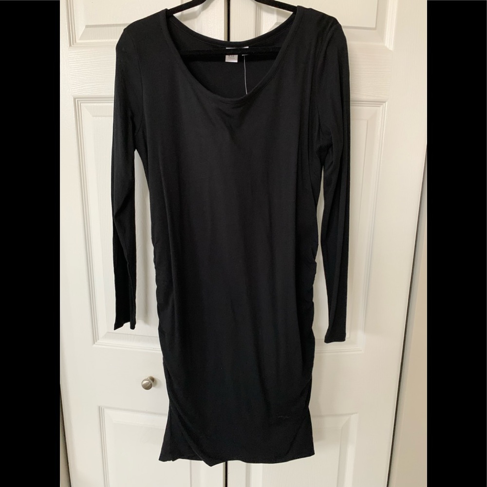 Gap maternity black long sleeve ruched dress, medium